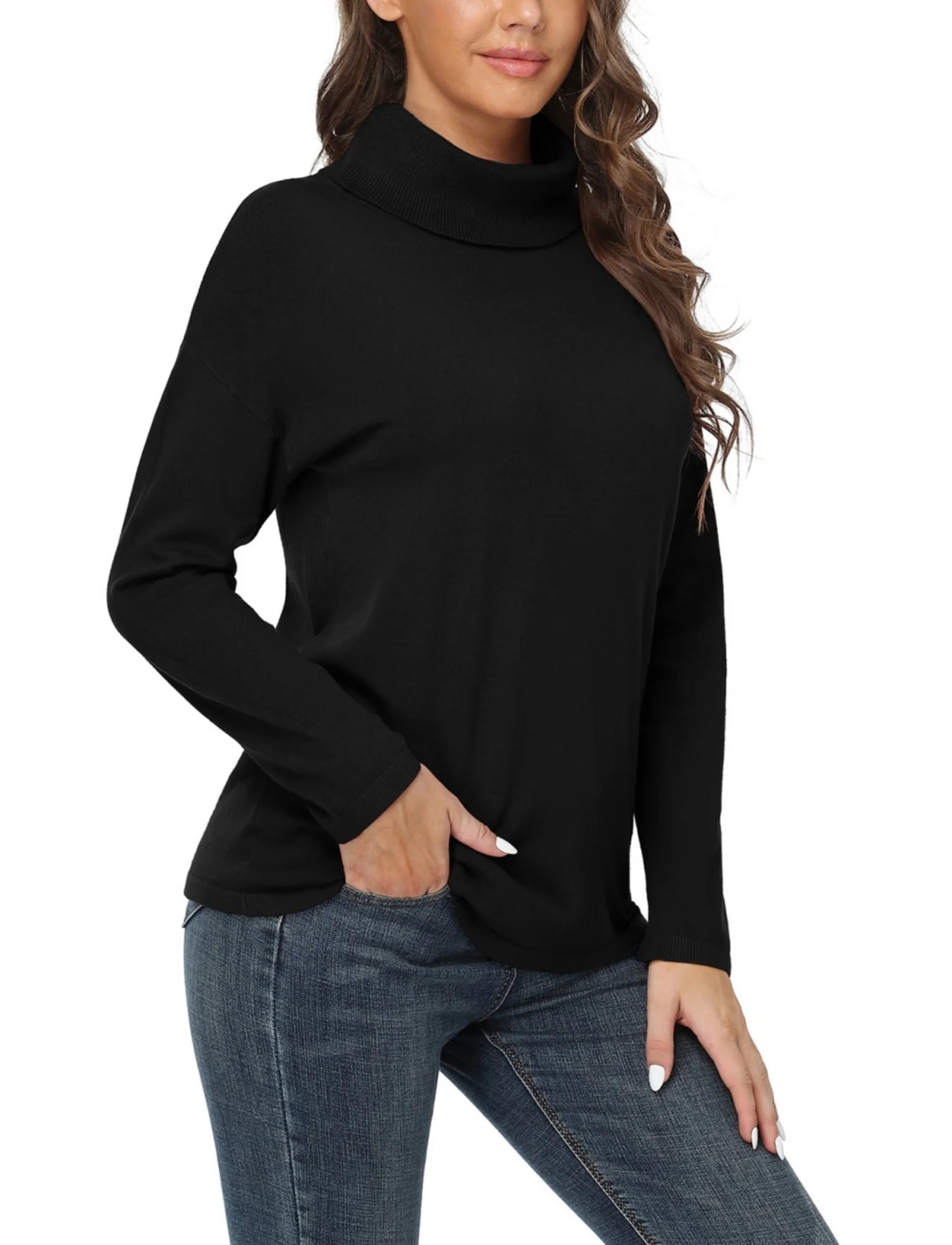Women'S Turtleneck Sweater Long Sleeve Cozy Warm Casual Lightweight Soft Pullover Jumper Tops,Us Size,Black,M