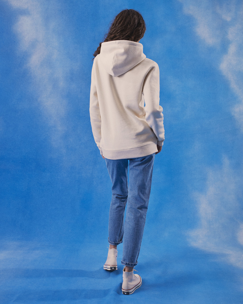 Bee Embroidered Hoodie Ecru Women-2