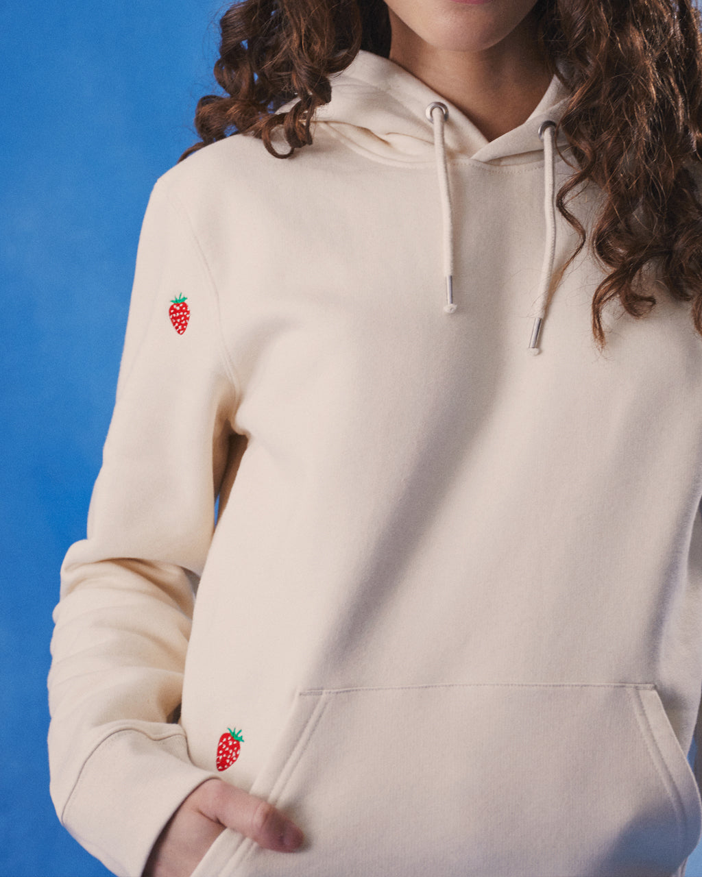Strawberry Embroidered Hoodie Ecru Women-2