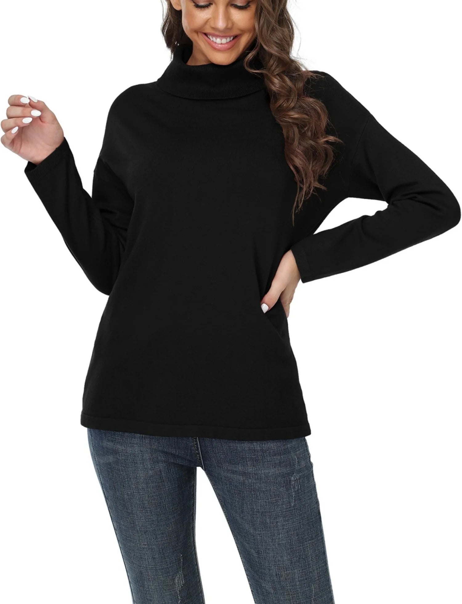 Women'S Turtleneck Sweater Long Sleeve Cozy Warm Casual Lightweight Soft Pullover Jumper Tops,Us Size,Black,M