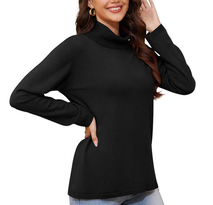 Women'S Turtleneck Sweater Long Sleeve Cozy Warm Casual Lightweight Soft Pullover Jumper Tops,Us Size,Black,M